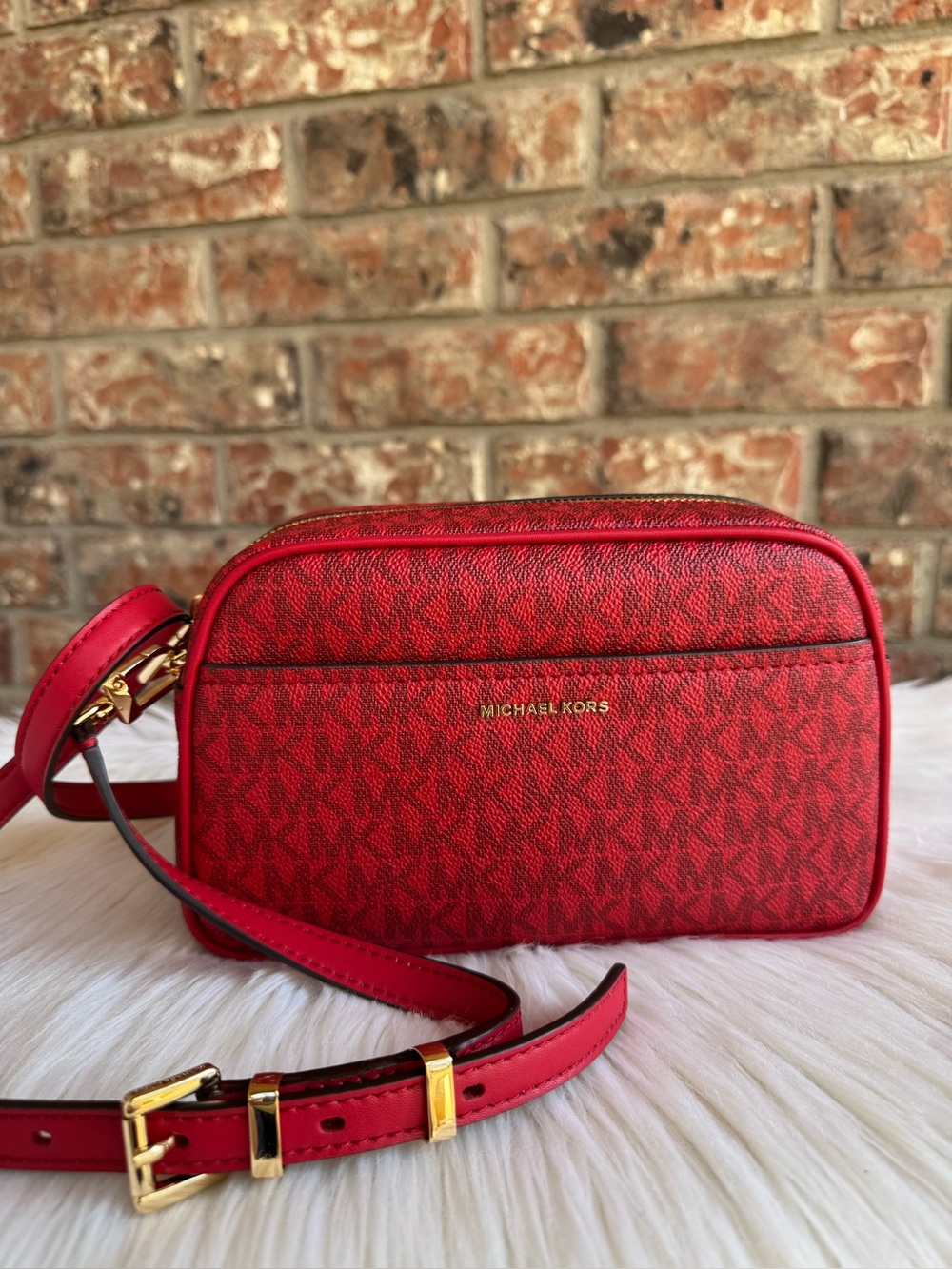 Michael Kors Red Signature Camera Crossbody Bag